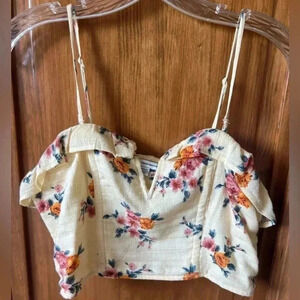 American Eagle Outfitters Yellow Bustier Floral Cami Top